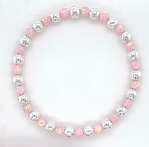 Silver Pink Iridescent Opal Stacking Bracelet