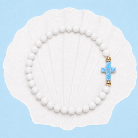 White (Light Blue Cross)